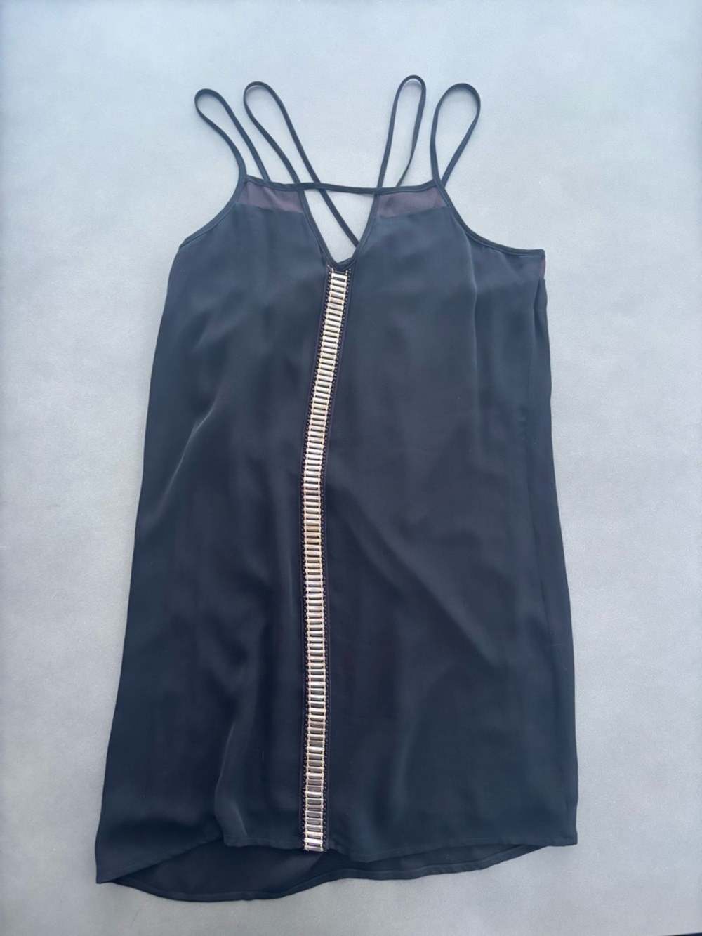 Parker Black Mini Dress Gold Chain Detail Strappy Back XS